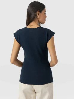 T-shirts & Tanks|Saint and Sofia Rosa Wrap Top - Navy Textured