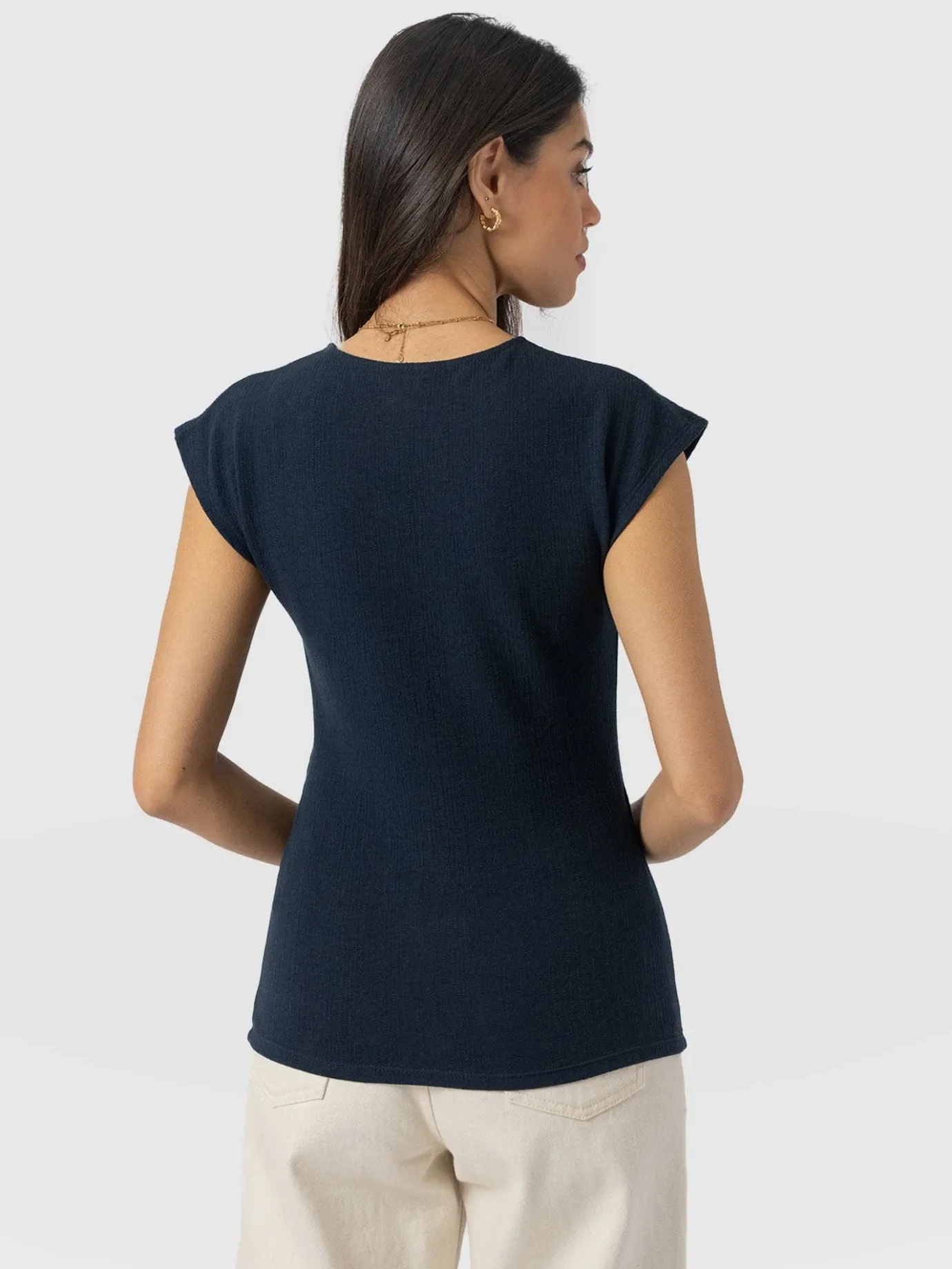 T-shirts & Tanks|Saint and Sofia Rosa Wrap Top - Navy Textured