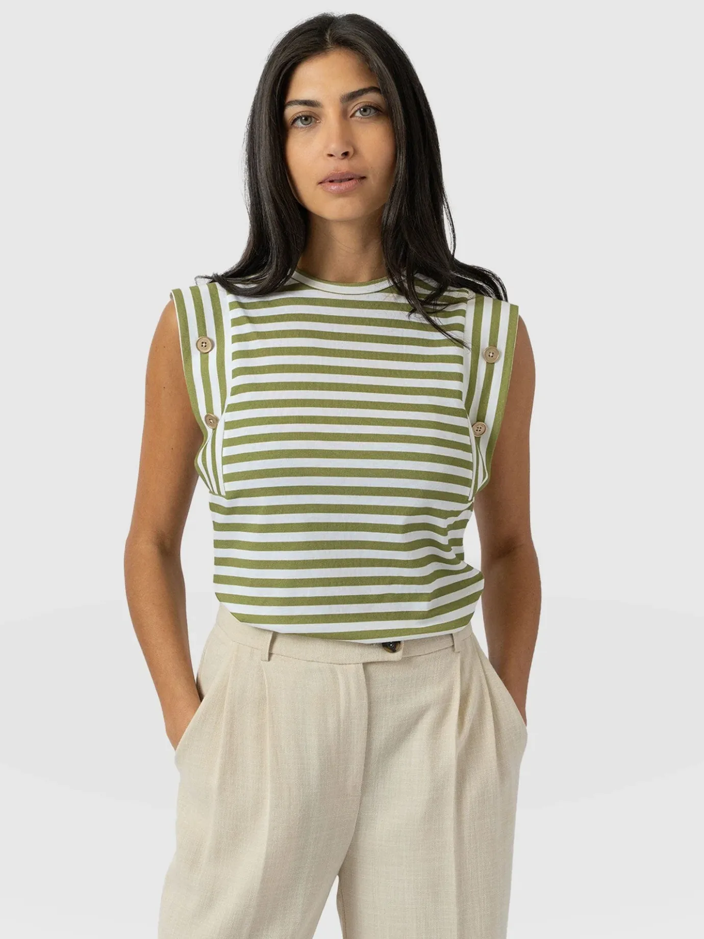 T-shirts & Tanks|Saint and Sofia Rowan Tee - Green Stripe
