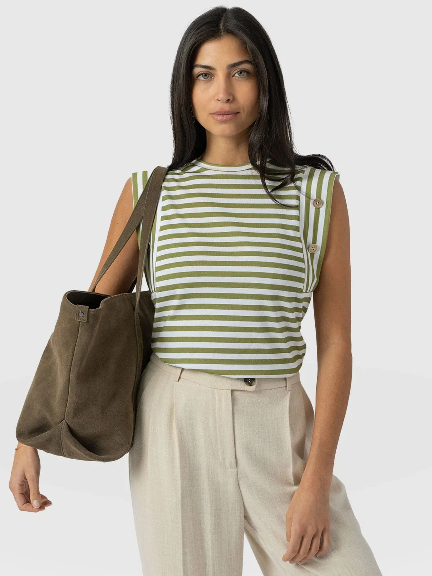 T-shirts & Tanks|Saint and Sofia Rowan Tee - Green Stripe