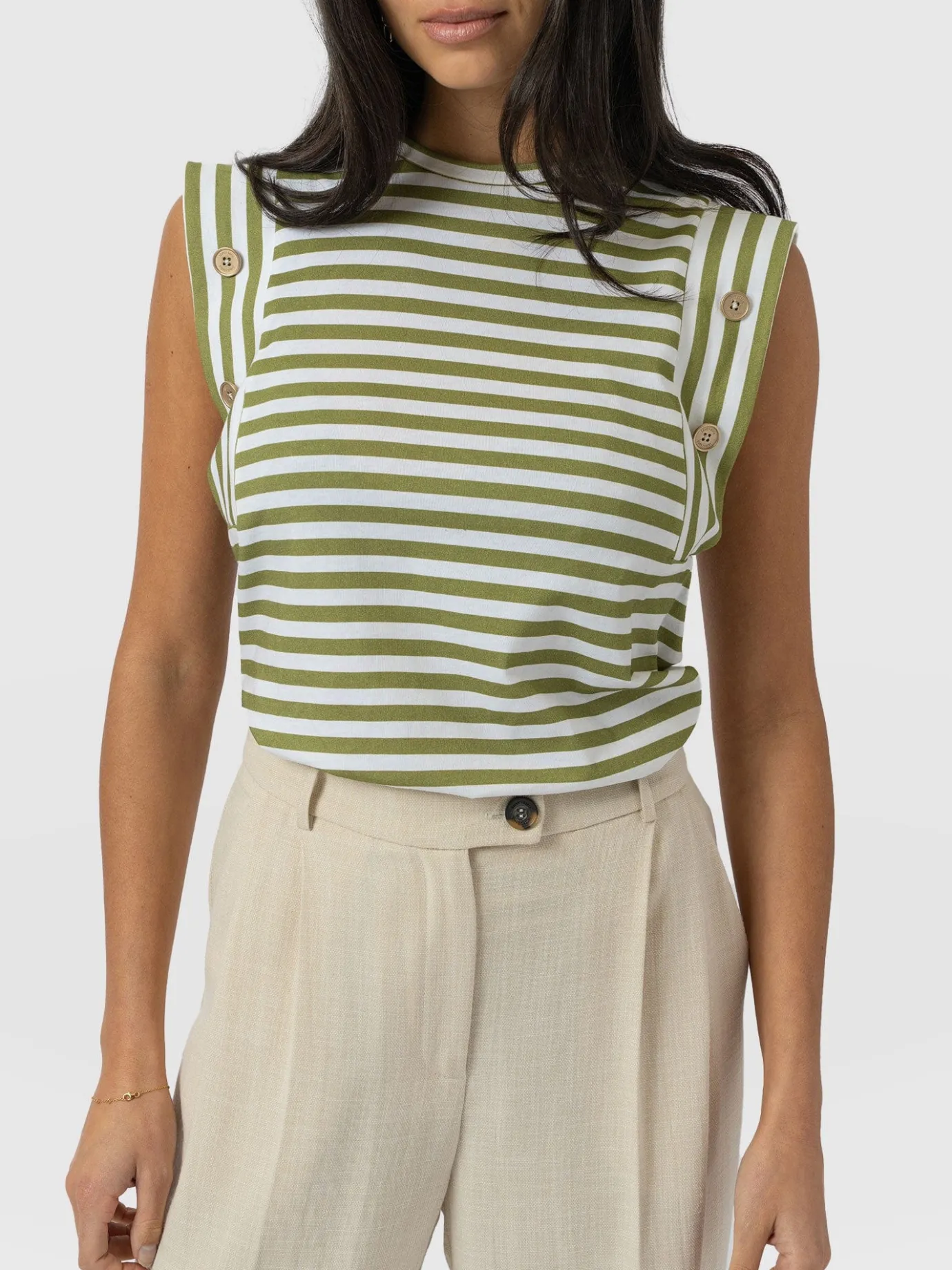T-shirts & Tanks|Saint and Sofia Rowan Tee - Green Stripe