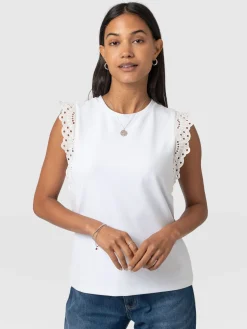 T-shirts & Tanks|Saint and Sofia Rowan Tee - White Broderie