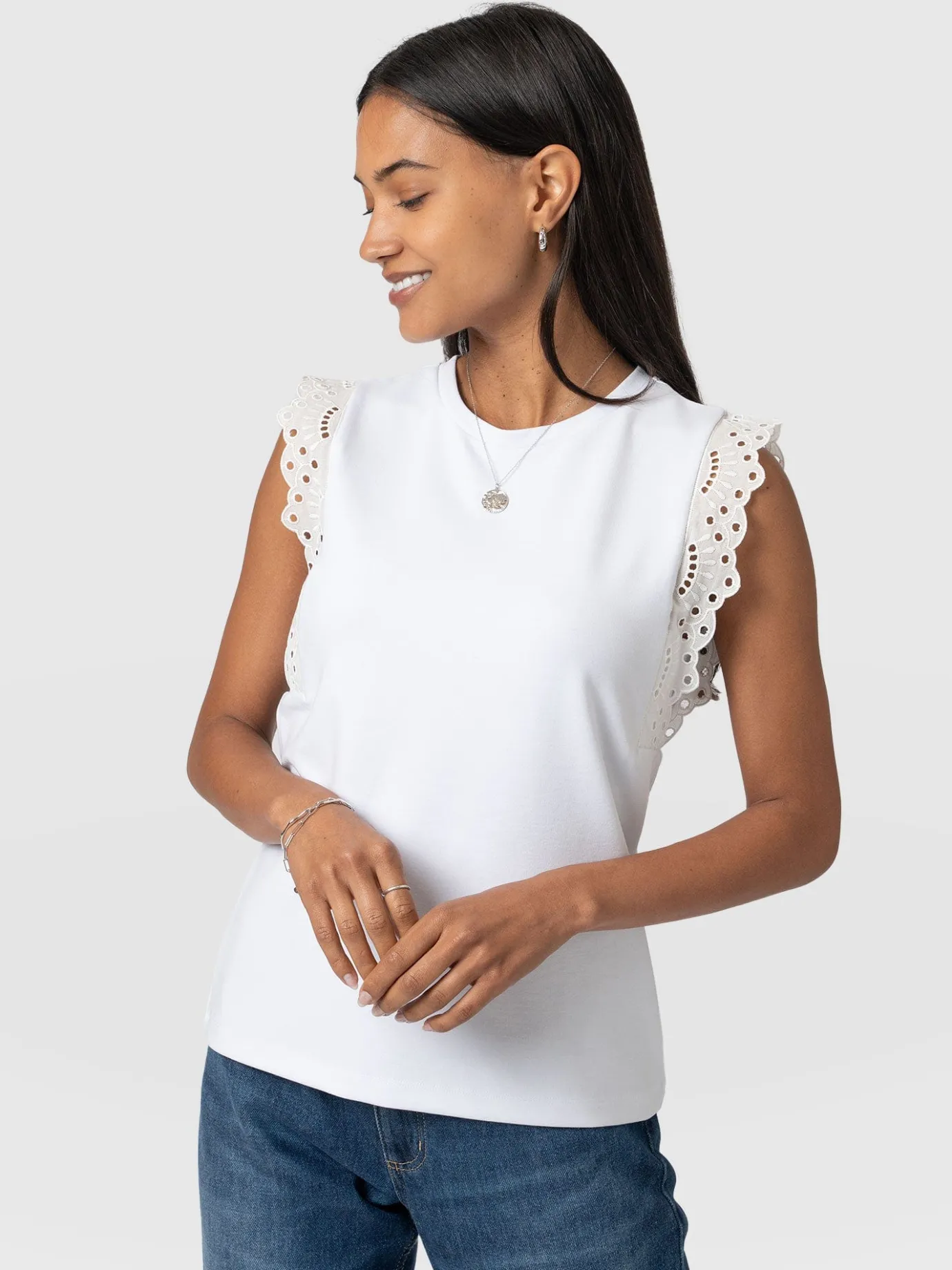 T-shirts & Tanks|Saint and Sofia Rowan Tee - White Broderie
