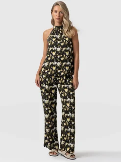 Pants|Saint and Sofia Rowan Wide Leg Pant - Black Daisy Floral