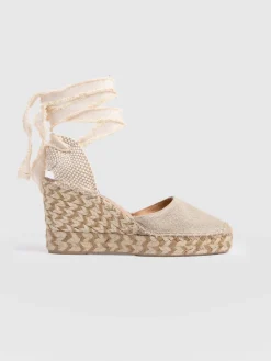 Shoes|Saint and Sofia Rowe Espadrille Tie Wedges - Cream