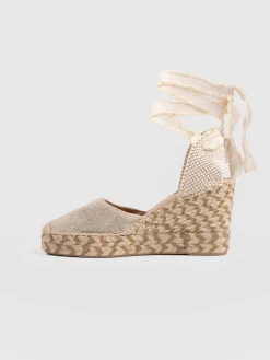 Shoes|Saint and Sofia Rowe Espadrille Tie Wedges - Cream