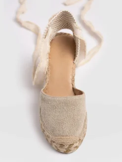 Shoes|Saint and Sofia Rowe Espadrille Tie Wedges - Cream