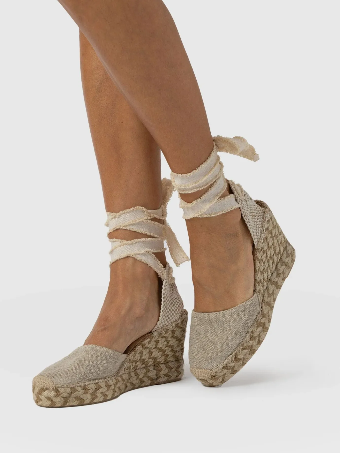 Shoes|Saint and Sofia Rowe Espadrille Tie Wedges - Cream