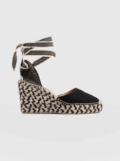 Shoes|Saint and Sofia Rowe Espadrille Tie Wedges - Black