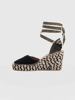 Shoes|Saint and Sofia Rowe Espadrille Tie Wedges - Black