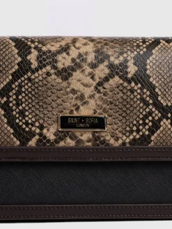 Cross Body Bags|Leather Bags|Saint and Sofia Rylee Cross Body Bag - Brown Snake