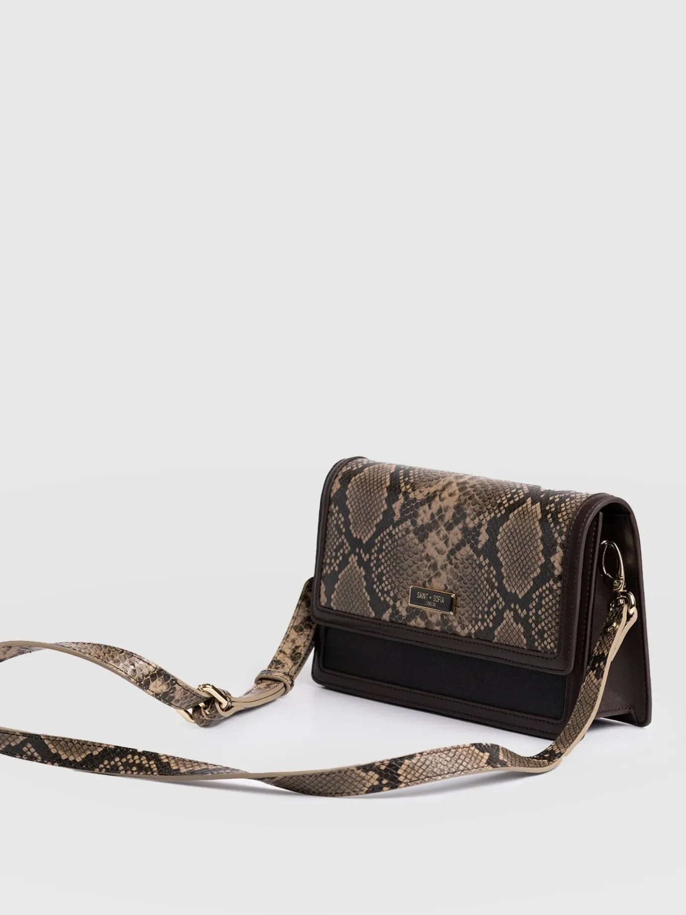 Cross Body Bags|Leather Bags|Saint and Sofia Rylee Cross Body Bag - Brown Snake