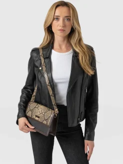 Cross Body Bags|Leather Bags|Saint and Sofia Rylee Cross Body Bag - Brown Snake