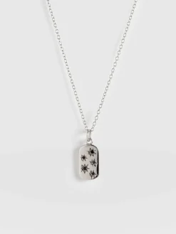 Silver Jewelry|Jewelry|Saint and Sofia Scatter Star Charm Necklace - Silver/Black