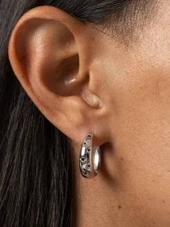Silver Jewelry|Earrings|Saint and Sofia Scatter Star Hoop Earrings - Silver/Black