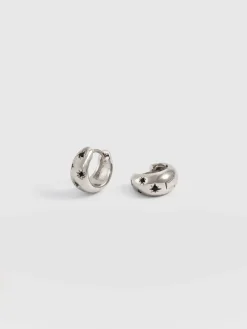 Silver Jewelry|Jewelry|Saint and Sofia Scatter Star Huggie Earrings - Silver/Black