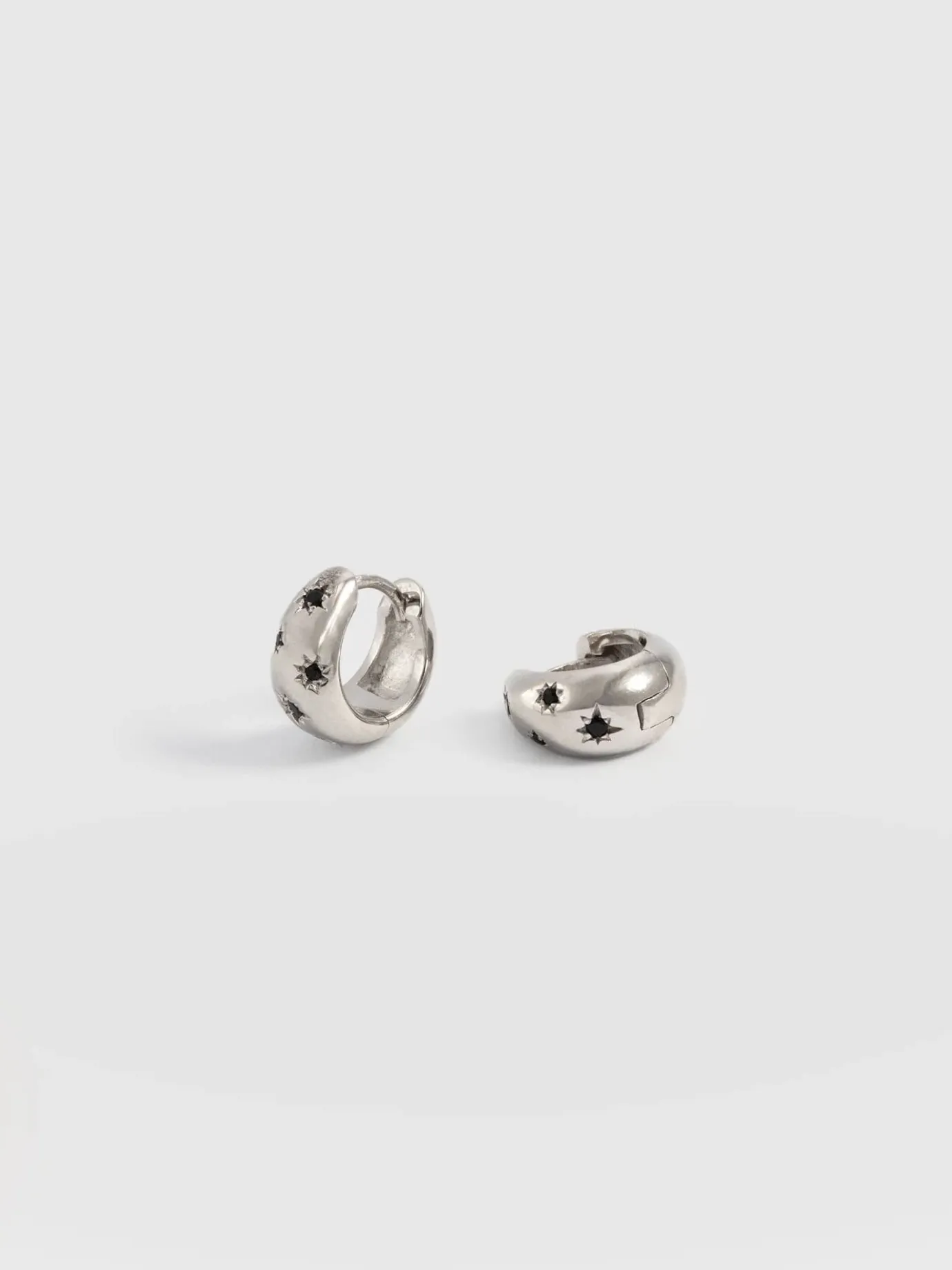 Silver Jewelry|Jewelry|Saint and Sofia Scatter Star Huggie Earrings - Silver/Black