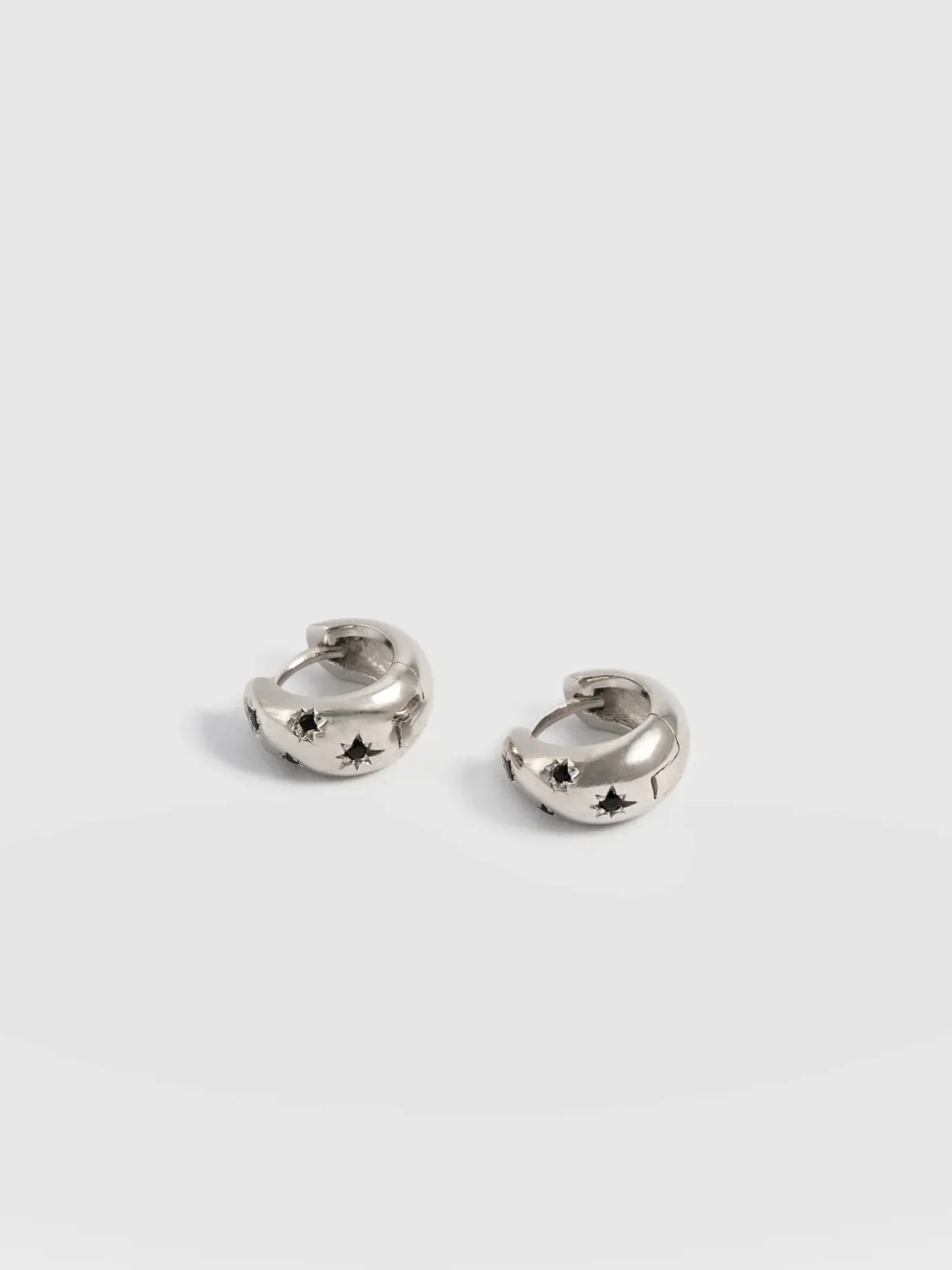 Silver Jewelry|Jewelry|Saint and Sofia Scatter Star Huggie Earrings - Silver/Black