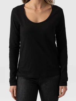 T-shirts & Tanks|Saint and Sofia Scoop Neck Long Sleeve Tee - Black