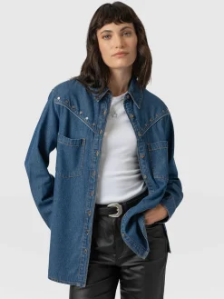 Blouses & Shirts|Denim & Jeans|Saint and Sofia Sidney Denim Shirt - Mid Blue