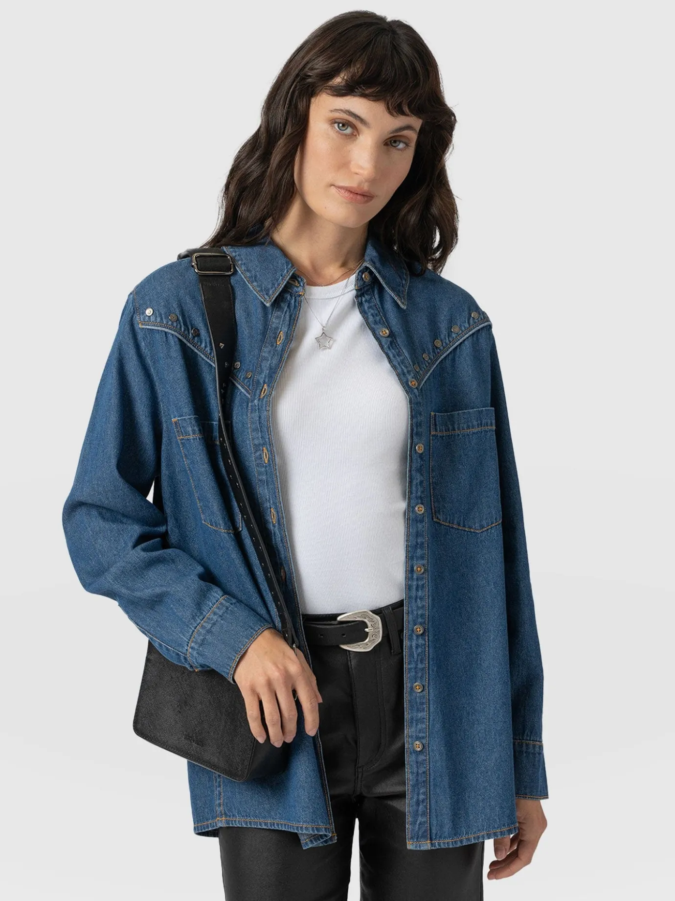 Blouses & Shirts|Denim & Jeans|Saint and Sofia Sidney Denim Shirt - Mid Blue