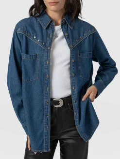 Blouses & Shirts|Denim & Jeans|Saint and Sofia Sidney Denim Shirt - Mid Blue