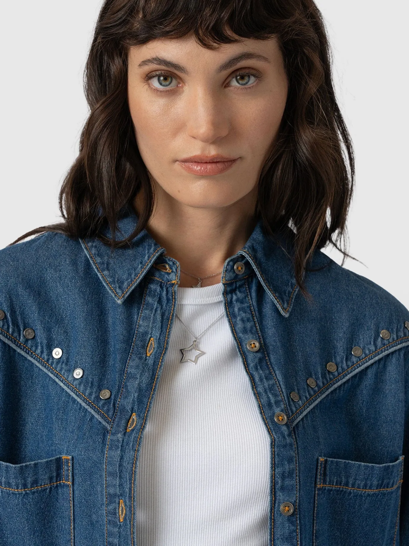 Blouses & Shirts|Denim & Jeans|Saint and Sofia Sidney Denim Shirt - Mid Blue
