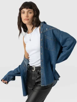 Blouses & Shirts|Denim & Jeans|Saint and Sofia Sidney Denim Shirt - Mid Blue