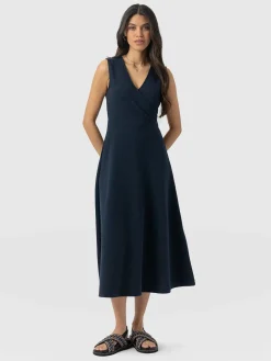 Dresses|Saint and Sofia Sleeveless Maggie Wrap Dress - Navy Textured