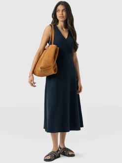 Dresses|Saint and Sofia Sleeveless Maggie Wrap Dress - Navy Textured