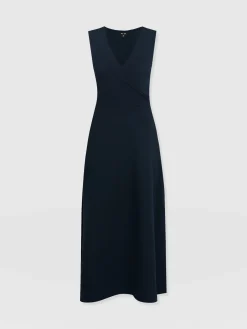 Dresses|Saint and Sofia Sleeveless Maggie Wrap Dress - Navy Textured