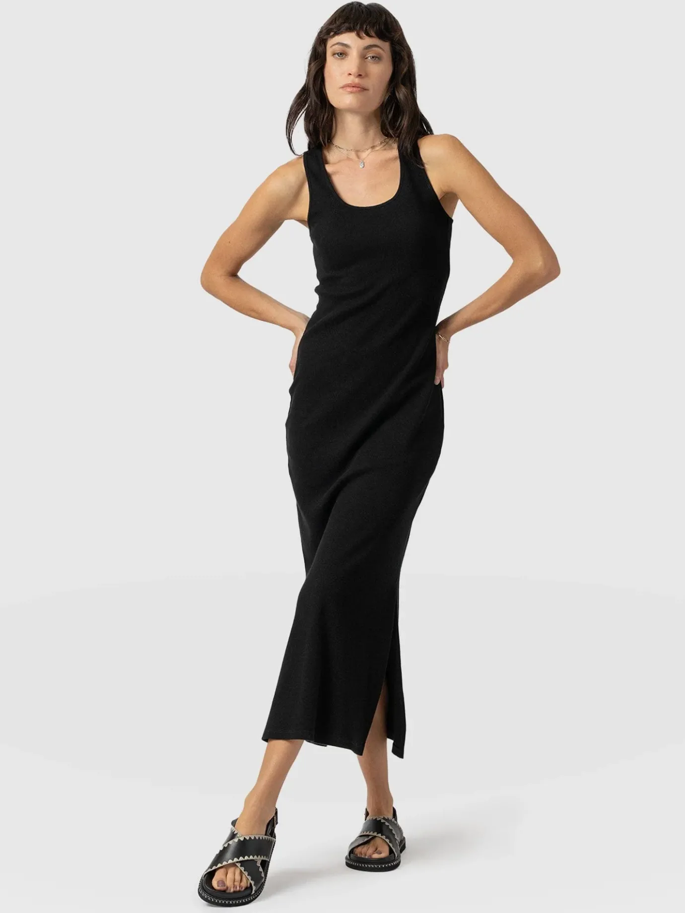 Dresses|Saint and Sofia Sleeveless Rib Dress - Black
