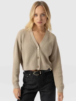 Knitwear|Saint and Sofia Soho Crop Cardigan - Beige