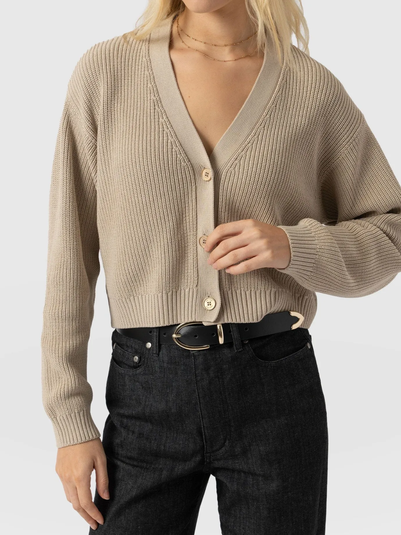 Knitwear|Saint and Sofia Soho Crop Cardigan - Beige