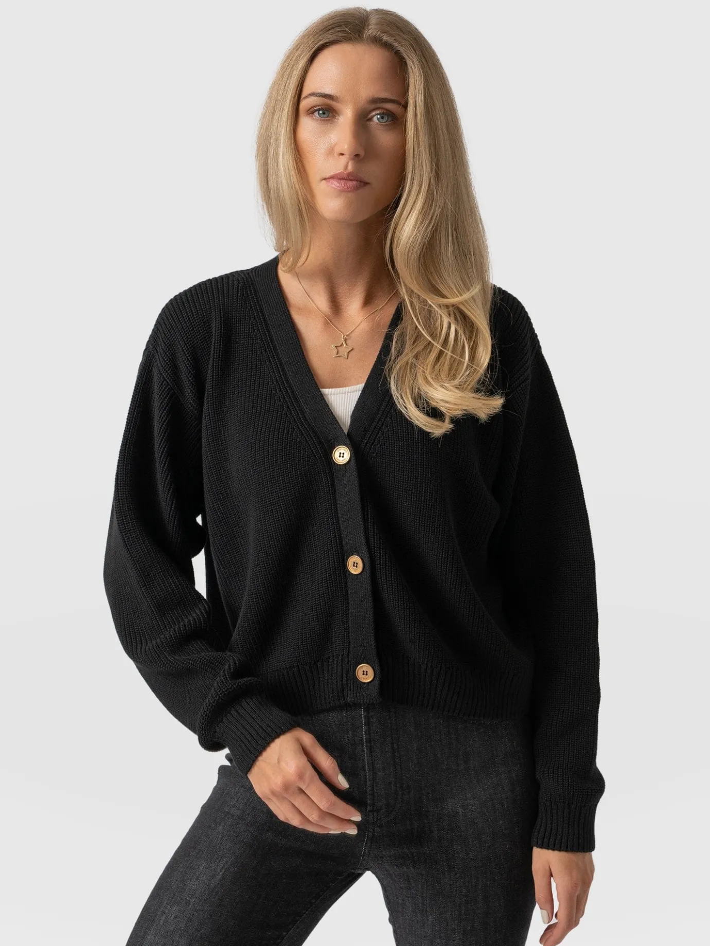 Knitwear|Saint and Sofia Soho Crop Cardigan - Black