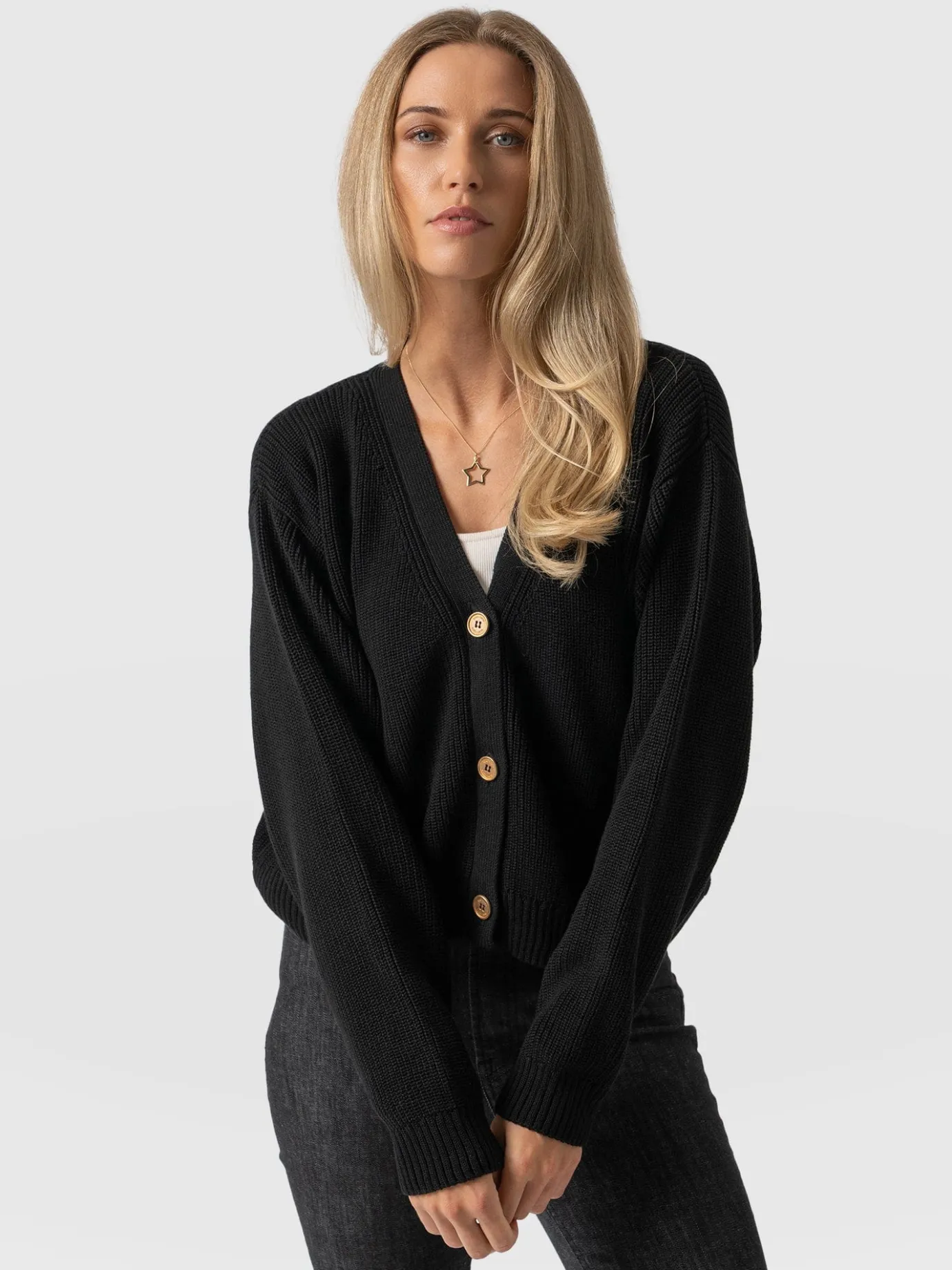 Knitwear|Saint and Sofia Soho Crop Cardigan - Black