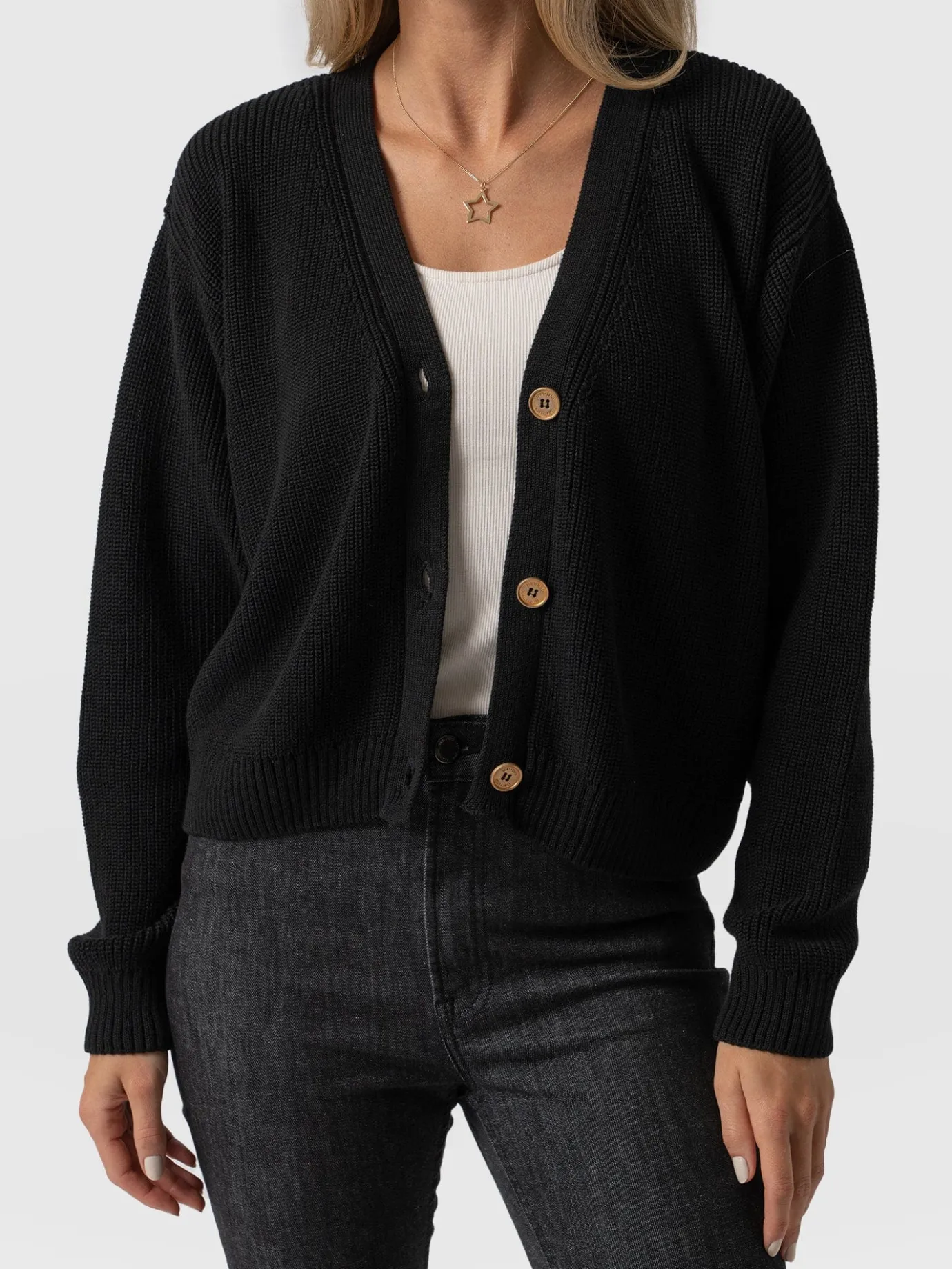 Knitwear|Saint and Sofia Soho Crop Cardigan - Black