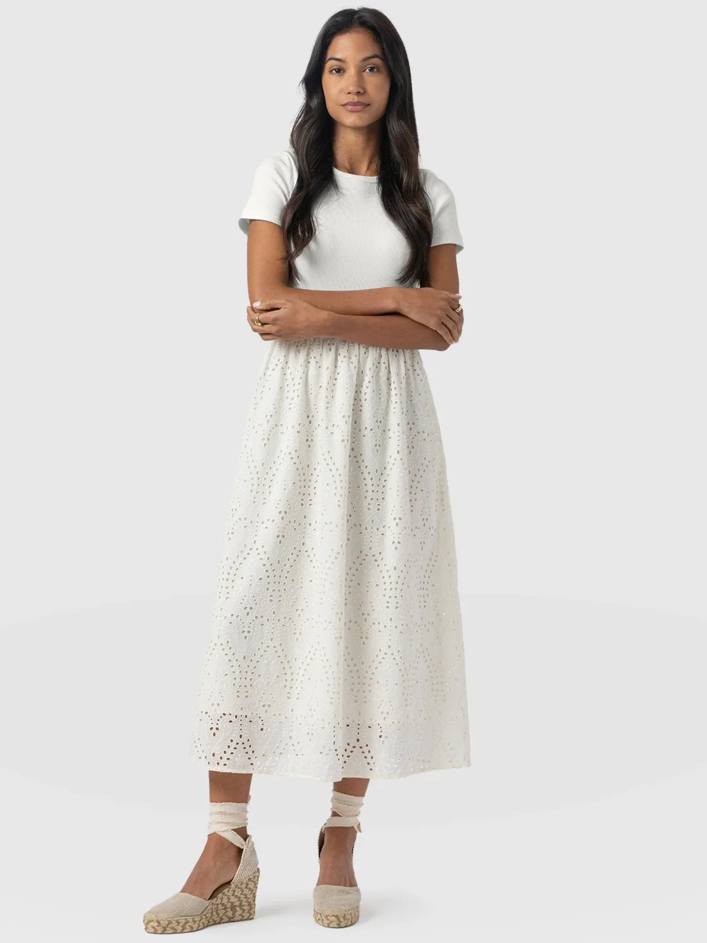 Dresses|Saint and Sofia Sophia Contrast Dress - White Broderie