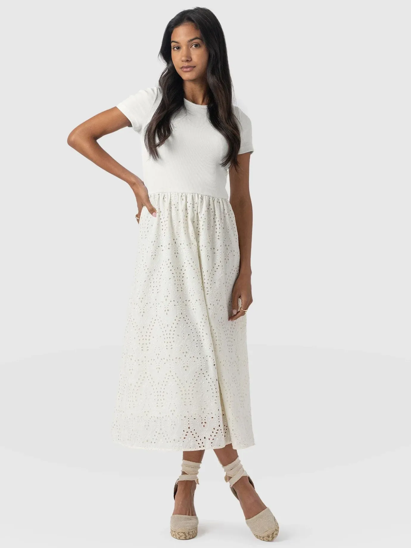Dresses|Saint and Sofia Sophia Contrast Dress - White Broderie