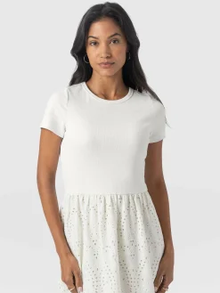 Dresses|Saint and Sofia Sophia Contrast Dress - White Broderie