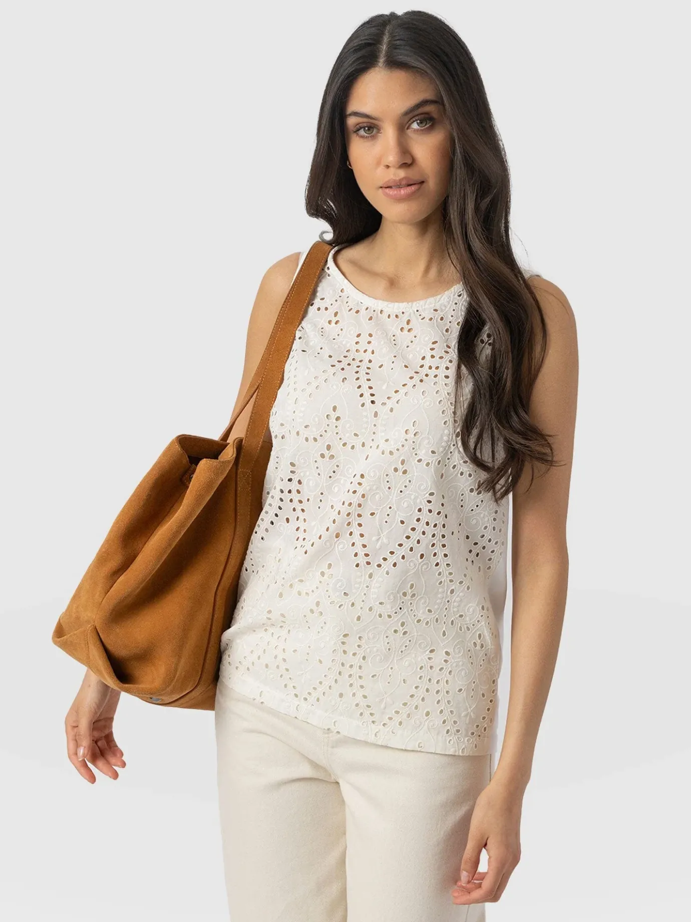 T-shirts & Tanks|Saint and Sofia Sophia Contrast Tank - White Broderie