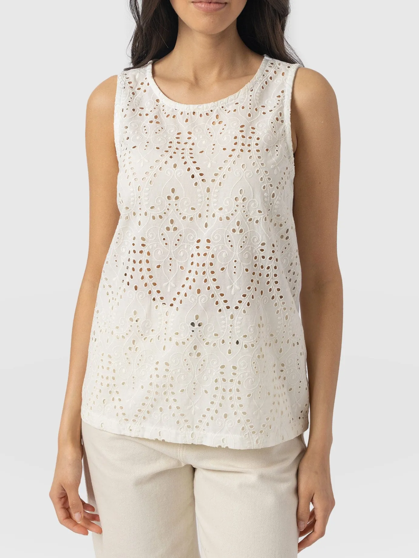 T-shirts & Tanks|Saint and Sofia Sophia Contrast Tank - White Broderie