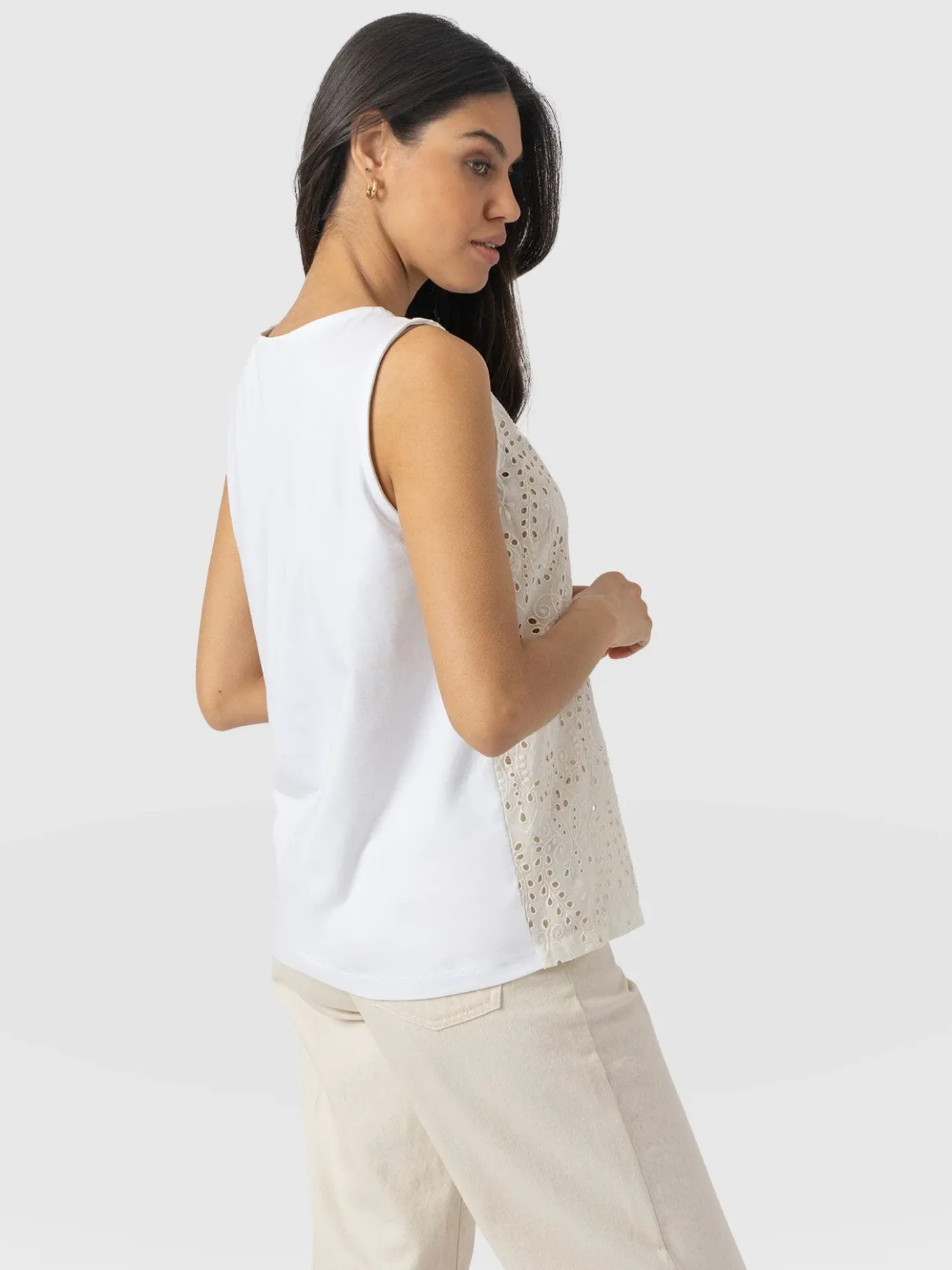 T-shirts & Tanks|Saint and Sofia Sophia Contrast Tank - White Broderie