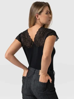 T-shirts & Tanks|Saint and Sofia Sophia Lace Tee - Black