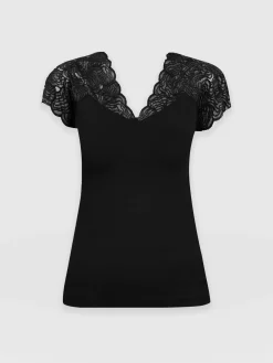 T-shirts & Tanks|Saint and Sofia Sophia Lace Tee - Black