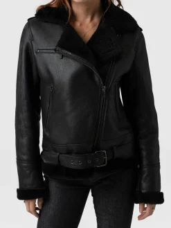Leather|Coats & Jackets|Saint and Sofia Spitfire Shearling Jacket - Black