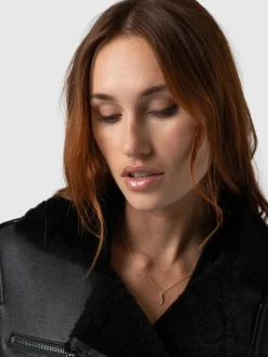 Leather|Coats & Jackets|Saint and Sofia Spitfire Shearling Jacket - Black