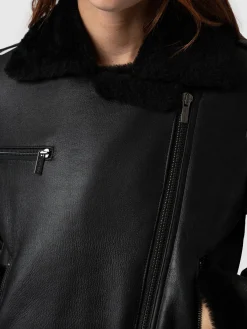 Leather|Coats & Jackets|Saint and Sofia Spitfire Shearling Jacket - Black