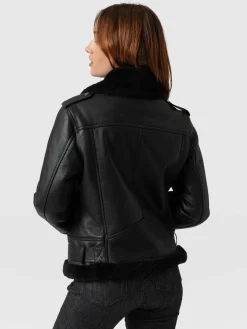 Leather|Coats & Jackets|Saint and Sofia Spitfire Shearling Jacket - Black