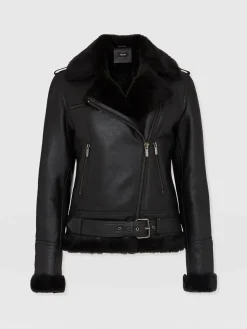 Leather|Coats & Jackets|Saint and Sofia Spitfire Shearling Jacket - Black